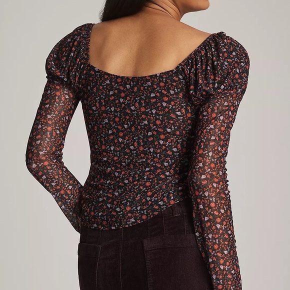 NEW Maeve at Anthropologie Puff Sleeve Fitted Floral Blouse - Picture 2 of 4